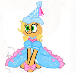 Size: 720x692 | Tagged: safe, artist:darlycatmake, imported from derpibooru, applejack, earth pony, pony, look before you sleep, beautiful, beautiful eyes, beautiful hair, bow, clothes, colored, cute, dress, dressup, froufrou glittery lacy outfit, happy, hennin, jackabetes, jewelry, looking at you, necklace, photo, princess, princess applejack, smiling, smiling at you, wide eyes