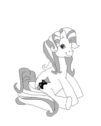 Size: 541x676 | Tagged: safe, artist:cvrenamon, imported from derpibooru, oc, oc:mereck, earth pony, earth pony oc, female, g3, looking at you, mare, monochrome, simple background, sitting, solo, white background