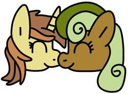 Size: 750x550 | Tagged: safe, artist:jadeharmony, imported from derpibooru, nougat praliné, earth pony, pony, unicorn, boop, bust, cinnabon (g4), cinnaline, duo, eyes closed, female, lesbian, mare, noseboop, nuzzling, shipping, simple background, transparent background