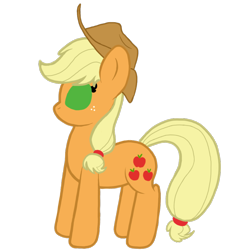 Size: 900x920 | Tagged: safe, artist:jerkface, applejack, earth pony, pony, female, freckles, hair tie, hairtie, hat, mare, simple background, solo, standing, transparent background