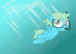 Size: 6520x4580 | Tagged: safe, artist:strategypony, imported from derpibooru, oc, oc only, oc:sea glow, fish, pegasus, pony, colt, foal, goggles, male, ocean, pegasus oc, simple background, snorkel, solo, swimming, water, wings