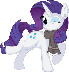 Size: 6689x7028 | Tagged: safe, artist:cyanlightning, imported from derpibooru, rarity, pony, unicorn, .svg available, absurd resolution, clothes, ear fluff, female, mare, one eye closed, scarf, simple background, sitting, smiling, solo, transparent background, vector, wink