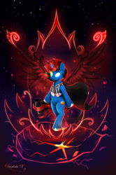 Size: 1200x1803 | Tagged: safe, artist:darksly, imported from derpibooru, oc, oc only, alicorn, pony, alicorn oc, glowing, glowing eyes, horn, solo, wings