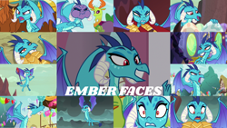 Size: 1280x721 | Tagged: safe, edit, edited screencap, editor:quoterific, imported from derpibooru, screencap, garble, prince rutherford, princess ember, thorax, changedling, changeling, dragon, yak, gauntlet of fire, school daze, season 6, season 7, season 8, season 9, sweet and smoky, triple threat, spoiler:s08, spoiler:s09, angry, close-up, dragon lord ember, dragoness, ember is not amused, female, flying, king thorax, male, stop talking, unamused