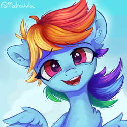 Size: 2000x2000 | Tagged: safe, artist:mochalula, imported from derpibooru, rainbow dash, pegasus, pony, bust, cute, female, looking at you, open mouth, portrait, solo, wings