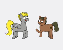 Size: 2500x2000 | Tagged: safe, artist:potatoconnoisseur, derpibooru exclusive, imported from derpibooru, oc, oc only, oc:smelly bigshit, oc:snuggle, earth pony, pegasus, pony, commission, confused, excited, male, simple background, stallion