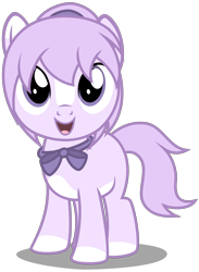 Size: 2360x3220 | Tagged: safe, artist:strategypony, imported from derpibooru, oc, oc only, oc:mio, earth pony, bowtie, cute, earth pony oc, female, filly, foal, looking at you, looking up, looking up at you, ponytail, simple background, solo, song in the description, transparent background