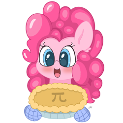 Size: 2160x2160 | Tagged: safe, artist:limitmj, imported from derpibooru, pinkie pie, earth pony, pony, blushing, clothes, cute, diapinkes, food, gloves, open mouth, pi, pi day, pie, pinkie pi, pun, simple background, white background