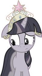 Size: 2224x4000 | Tagged: safe, anonymous artist, artist:wardex101, edit, imported from derpibooru, twilight sparkle, pony, unicorn, magical mystery cure, big crown thingy, confused, discorded, discorded twilight, element of magic, female, floppy ears, high res, jewelry, regalia, simple background, solo, transparent background, twilight tragedy, unicorn twilight, vector