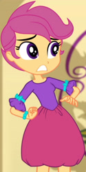 Size: 1920x3835 | Tagged: safe, imported from derpibooru, screencap, scootaloo, a photo booth story, eqg summertime shorts, equestria girls, adorable face, clothes, cropped, cute, cutealoo, fall formal, fall formal outfits, female, nervous, shocked, shocked expression, skirt, skirtaloo, solo, tomboy, tomboy taming, upscaled