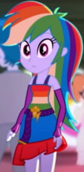 Size: 1920x3928 | Tagged: safe, imported from derpibooru, screencap, rainbow dash, scribble dee, a photo booth story, eqg summertime shorts, equestria girls, bare shoulders, belt, clothes, cropped, cutie mark on clothes, fall formal outfits, female, fingerless gloves, gloves, male, sleeveless, solo focus