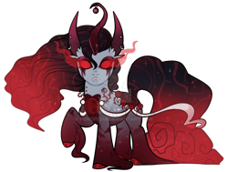 Size: 800x606 | Tagged: safe, artist:stygian-nyx, imported from derpibooru, oc, oc only, oc:artemis redmoon, original species, pond pony, pony, closed species, cloven hooves, curved horn, deviantart watermark, eyeshadow, horn, jagged horn, makeup, no pupils, obtrusive watermark, pondpony, red eyes, red sclera, simple background, solo, sombra eyes, transparent background, watermark, wavy mane