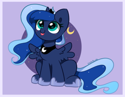 Size: 3308x2576 | Tagged: safe, artist:kittyrosie, imported from derpibooru, princess luna, alicorn, pony, :p, abstract background, blushing, cute, female, hoof shoes, looking up, lunabetes, mare, sitting, solo, spread wings, tongue out, wings