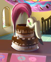 Size: 2500x3000 | Tagged: safe, artist:skanim-sdw, imported from derpibooru, roseluck, earth pony, pony, bakery, butt, cake, comic, commission, dock, food, plot, raised tail, rosebutt, tail