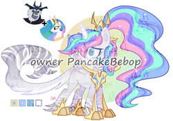 Size: 1280x896 | Tagged: safe, artist:hoochuu, artist:mint-light, imported from derpibooru, princess celestia, storm king, alicorn, hybrid, pony, my little pony: the movie, abstract background, base used, clothes, deviantart watermark, eyelashes, female, fusion, mare, obtrusive watermark, peytral, screencap reference, smiling, watermark