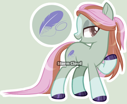 Size: 1410x1155 | Tagged: safe, artist:stormcloud-yt, imported from derpibooru, oc, oc only, oc:fluff feather, earth pony, pony, base used, bedroom eyes, earth pony oc, grin, hoof polish, offspring, parent:blue bobbin, parent:feather bangs, raised hoof, smiling, solo