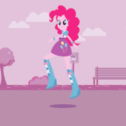 Size: 1000x1000 | Tagged: safe, artist:guyser3, imported from derpibooru, pinkie pie, equestria girls, absurd file size, absurd gif size, animated, boots, clothes, cutie mark on clothes, eyes closed, female, gif, high heel boots, shoes, skipping, skirt, solo, walking