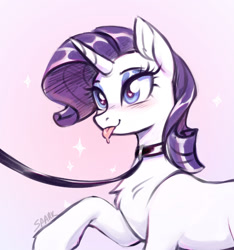 Size: 1280x1366 | Tagged: safe, artist:sparkling_light, imported from derpibooru, rarity, pony, unicorn, :p, blushing, chest fluff, collar, female, femsub, heart eyes, leash, mare, pet play, raised hoof, rarisub, solo, submissive, tongue out, wingding eyes