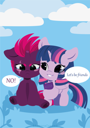 Size: 4135x5848 | Tagged: safe, artist:auroracursed, imported from derpibooru, tempest shadow, twilight sparkle, alicorn, pony, unicorn, angry, chibi, crying, cute, female, lesbian, mare, no, shipping, tears of anger, tempest shadow is not amused, tempestbetes, tempestlight, twiabetes, twilight sparkle (alicorn), unamused