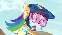 Size: 3410x1920 | Tagged: safe, imported from derpibooru, screencap, rainbow dash, equestria girls, friendship games, female, helmet, high res, motorcross, open mouth, solo