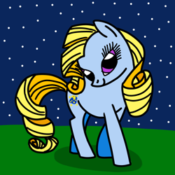 Size: 768x768 | Tagged: safe, artist:danielthebrony57, imported from derpibooru, moondancer (g3), earth pony, pony, blonde hair, cute, female, g3, g3 dancerbetes, g3 to g4, g4, generation leap, lidded eyes, mare, night, shadow, smiling, solo, stars