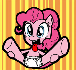 Size: 600x553 | Tagged: safe, artist:sukaponta, imported from derpibooru, pinkie pie, earth pony, pony, butt, diaper, diaper fetish, female, fetish, mare, non-baby in diaper, open mouth, plot, solo, spread legs, spreading, tongue out, white diaper