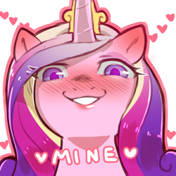Size: 1159x1159 | Tagged: safe, artist:cold-blooded-twilight, imported from derpibooru, princess cadance, alicorn, pony, blushing, dialogue, female, heart, looking at you, looking down, simple background, smug, solo, transparent background