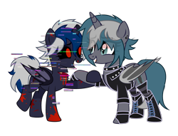 Size: 3586x2741 | Tagged: safe, artist:idkhesoff, derpibooru exclusive, imported from derpibooru, oc, oc only, oc:elizabat stormfeather, oc:elizabrat meanfeather, oc:elizaglitch.exe, alicorn, bat pony, bat pony alicorn, pony, alicorn oc, bat pony oc, bat wings, black sclera, blood, boots, broken horn, choker, clone, clothes, cut, ear piercing, earring, error, female, fingerless gloves, glitch, gloves, grin, holding hooves, horn, jacket, jewelry, leather jacket, looking at each other, looking at someone, mare, piercing, raised hoof, raised leg, red eyes, shoes, simple background, smiling, socks, spiked choker, striped socks, transparent background, wings