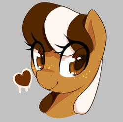 Size: 392x387 | Tagged: safe, artist:thebatfang, oc, oc only, oc:s'mare, pony, aggie.io, bust, female, gray background, looking at you, lowres, mare, portrait, simple background, smiling, solo