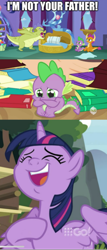 Size: 496x1160 | Tagged: safe, edit, edited edit, edited screencap, editor:spikeabuser, imported from ponybooru, screencap, sludge (dragon), smolder, spike, twilight sparkle, father knows beast, abuse, comic, crying, laughing, ouch, sad, screencap comic, spikeabuse