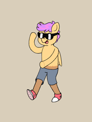 Size: 1500x2000 | Tagged: safe, artist:potatoconnoisseur, derpibooru exclusive, imported from derpibooru, oc, oc only, oc:orbit sides, reverse satyr, female, mare, offspring, parent:scootaloo, simple background, solo, sunglasses