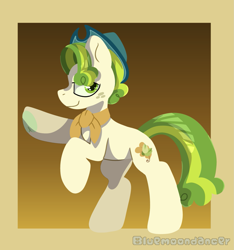 Size: 1533x1638 | Tagged: safe, artist:bluemoon, imported from derpibooru, pistachio, earth pony, pony, best gift ever, farmer, hat, male, raised hoof, solo, stallion