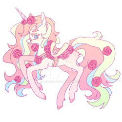 Size: 1024x1024 | Tagged: safe, artist:miioko, imported from derpibooru, oc, oc only, pony, unicorn, deviantart watermark, flower, flower in hair, horn, obtrusive watermark, simple background, solo, transparent background, unicorn oc, watermark