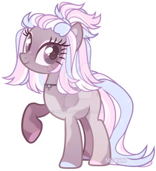 Size: 1024x1129 | Tagged: safe, artist:miioko, imported from derpibooru, oc, oc only, earth pony, pony, choker, deviantart watermark, earth pony oc, eyelashes, female, mare, obtrusive watermark, simple background, smiling, solo, watermark, white background