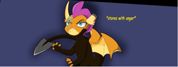 Size: 1291x486 | Tagged: safe, artist:chedx, imported from derpibooru, smolder, dragon, comic:the storm kingdom, alternate universe, bad end, blade, clothes, crystal of light, dragoness, female, storm six, the bad guy wins, uniform