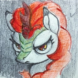 Size: 599x600 | Tagged: safe, artist:ponsce, imported from derpibooru, autumn blaze, kirin, bust, portrait, solo, traditional art