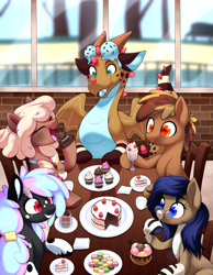 Size: 1175x1517 | Tagged: safe, artist:scarlet-spectrum, imported from derpibooru, oc, oc only, dragon, earth pony, pony, cake, cupcake, donut, female, food, group, ice cream, male, mare, stallion