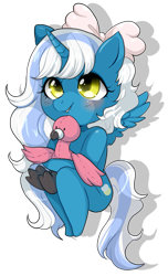 Size: 683x1121 | Tagged: safe, artist:dvstbvnny, imported from derpibooru, oc, oc:fleurbelle, alicorn, bird, flamingo, adorabelle, alicorn oc, blushing, bow, chibi, cute, female, hair bow, holding, horn, mare, ocbetes, plushie, simple background, transparent background, wings, yellow eyes