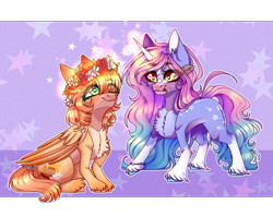 Size: 3204x2536 | Tagged: safe, artist:honeybbear, imported from derpibooru, oc, oc only, pegasus, pony, unicorn, chibi, female, floral head wreath, flower, mare