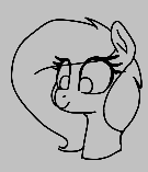Size: 135x157 | Tagged: safe, oc, oc:filly anon, pony, aggie.io, female, filly, lowres, mare, monochrome, simple background, smiling