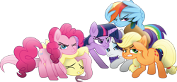 Size: 14728x6810 | Tagged: safe, artist:lincolnbrewsterfan, applejack, fluttershy, pinkie pie, rainbow dash, rarity, twilight sparkle, alicorn, earth pony, pegasus, unicorn, my little pony: the movie, the beginning of the end, .svg available, absurd resolution, angry, applejack's cutie mark, applejack's hat, battle stance, collapse, concerned, covering ears, covering eyes, covering head, cowboy hat, cowering, crouching, death stare, eyeshadow, female, folded wings, freckles, gritted teeth, hairband, hat, highlights, hoof on head, hoof over head, horn, hug, lidded eyes, looking at you, makeup, mane six, mare, mid-blink screencap, movie accurate, multicolored mane, multicolored tail, one eye closed, pinkie pie's cutie mark, ponytail, protecting, raised hoof, raised leg, salute, serious, serious face, shading, simple background, spread wings, standing, striped mane, striped tail, svg, tail, tail band, transparent background, twilight sparkle (alicorn), vector, wing hands, winghug, wings, wink, winking at you