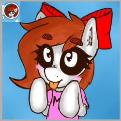 Size: 763x759 | Tagged: safe, artist:zebra, oc, oc only, oc:moot, pony, pony town, blushing, bow, clothes, shirt, solo, tongue out