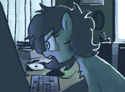 Size: 357x262 | Tagged: safe, artist:plunger, imported from derpibooru, oc, oc only, oc:filly anon, pony, agk, angry, angry german kid, computer, drawthread, female, filly, foal, keyboard, meme, parody, ponified, ponified meme, requested art, screaming, solo, yelling