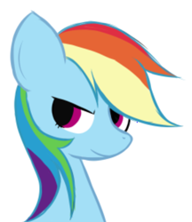 Size: 362x419 | Tagged: safe, artist:alandisc, imported from derpibooru, rainbow dash, pony, bust, confident, female, simple background, solo, white background