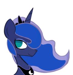 Size: 606x628 | Tagged: safe, artist:alandisc, imported from derpibooru, princess luna, alicorn, pony, bust, crown, eyelashes, female, horn, jewelry, mare, no pupils, regalia, simple background, smiling, smirk, solo, white background