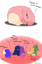 Size: 692x1042 | Tagged: safe, artist:mutagen, imported from derpibooru, fluffy pony, all bottled up, 5 babies, beast fed, birth, breastfeeding, crying, danger, dialogue, fluffy pony foals, mommy chrissy, suckling