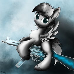 Size: 1080x1080 | Tagged: safe, artist:qianz, derpibooru exclusive, imported from derpibooru, oc, pegasus, cute, gun, mp5, ocbetes, submachinegun, weapon