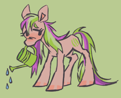 Size: 1792x1464 | Tagged: safe, artist:webkinzworldz, imported from derpibooru, oc, oc only, oc:pea picker, earth pony, pony, mouth hold, solo, watering can