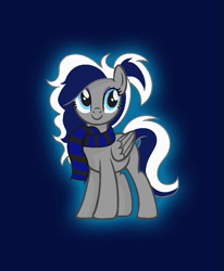 Size: 551x670 | Tagged: safe, artist:charliereds, artist:kathepart, imported from derpibooru, oc, oc only, oc:sofia reds, pegasus, base used, blue background, blue eyes, clothes, cute, female, mare, pegasus oc, scarf, simple background, solo, striped scarf