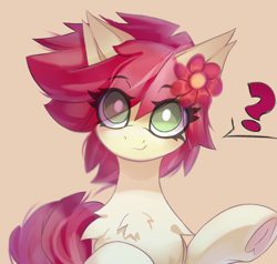 Size: 3008x2863 | Tagged: safe, artist:jfrxd, imported from derpibooru, roseluck, earth pony, pony, chest fluff, flower, flower in hair, question mark, solo, white pupils